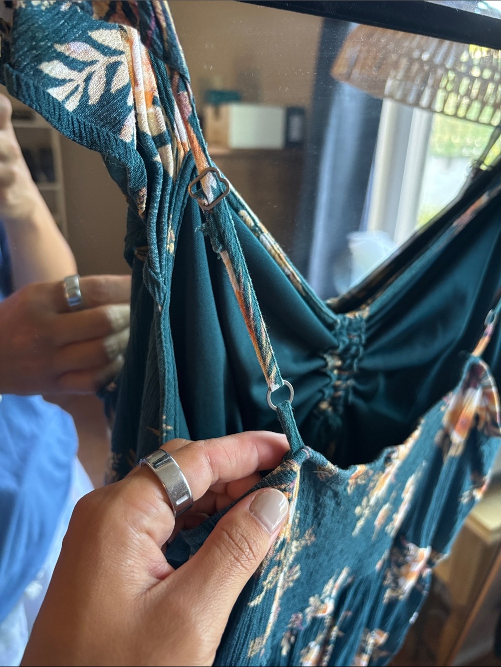 Green Floral Maxi Dress with Peach Blooms - Picture 3 of 5